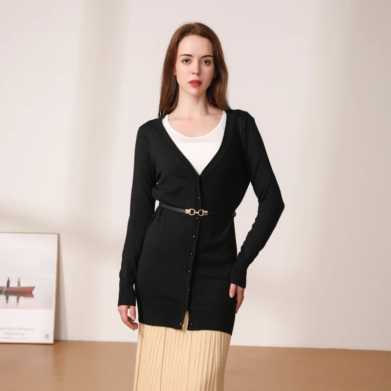 Knitted Ladies Sweaters Cardigan Female V-neck Women\'s Coat Spring 2024 Black Outerwear Jersey Clothing Korean Fashion Style