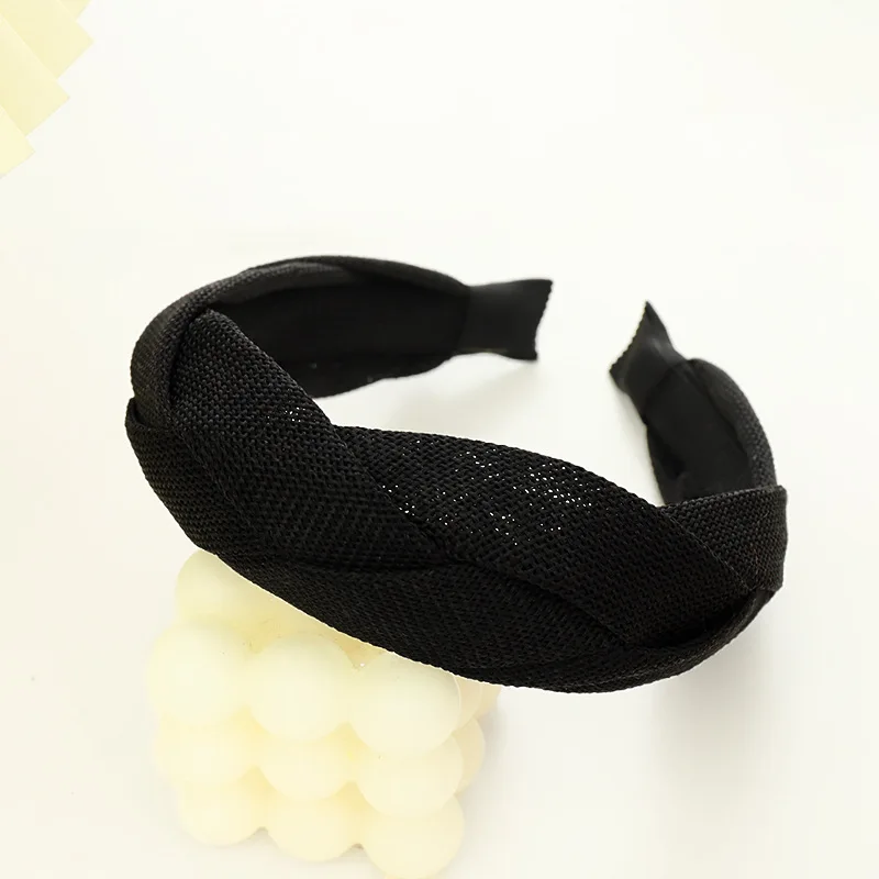 Sommer Neues Stirnband, Elegantes Breitkrempiges Damen-Haarband, Einfaches Einfarbiges Stoff-Kreuzgeflecht-Haarband – Detail 7