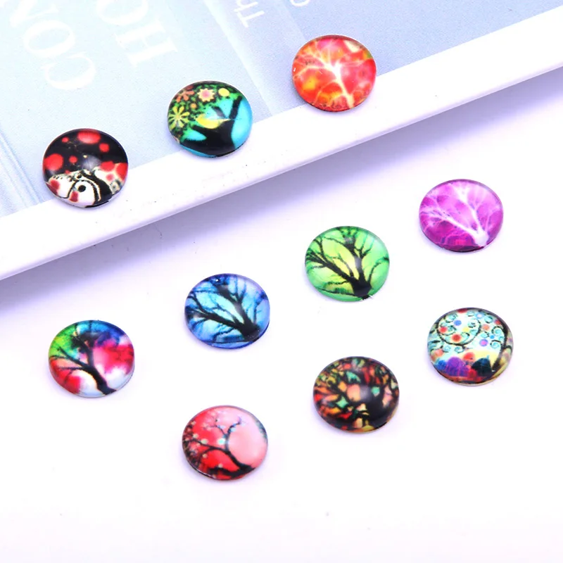 Fashion Stained Glass Buckle 20pcs/Lot 10MM/18MM MIxed Colorful Fashion Photo Glass Cabochons  Color Cabochons For Bracelet