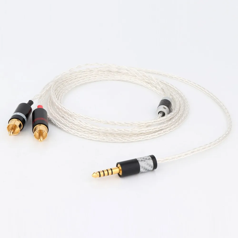 HIFI 8 cores pure silver plated 4.4mm 3.5mm to 2rca jack aux audio cable Headphone amp connecting line interfaz de audio