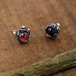 Personality Dragon Earrings Red Stone Crystal Earrings Silver Color Women Men's Earrings Motorcycle Party Jewelry Accessories