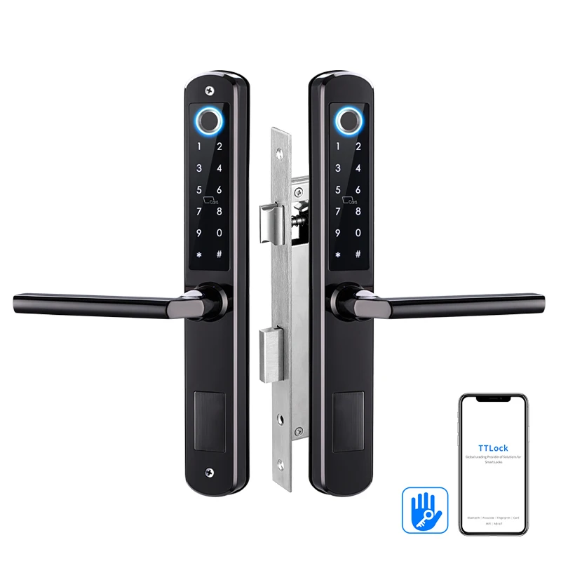 Waterproof Double-sided Gate Lock Fingerprint Lock APP RFID Code Keyless Smart Lock Electronic Door Lock for Aluminum Door/Iron