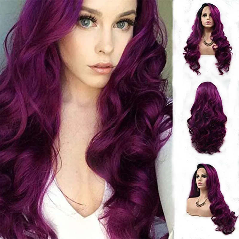 Purple Wig Grape Purple Wig long Curly purple Wig, Purple Fiber synthetic Wig, Suitable for Parties 24 inches