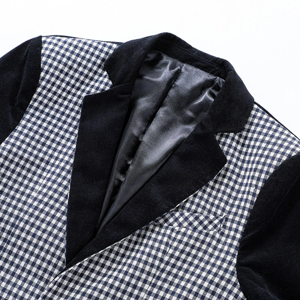 Một Mảnh Khâu Houndstooth Và Xanh Đậm Nam Cưới Tuxedos Áo Chú Rể Phù Rể Phù Hợp Với Phong Tục Thời Trang Nam Phù Hợp Với