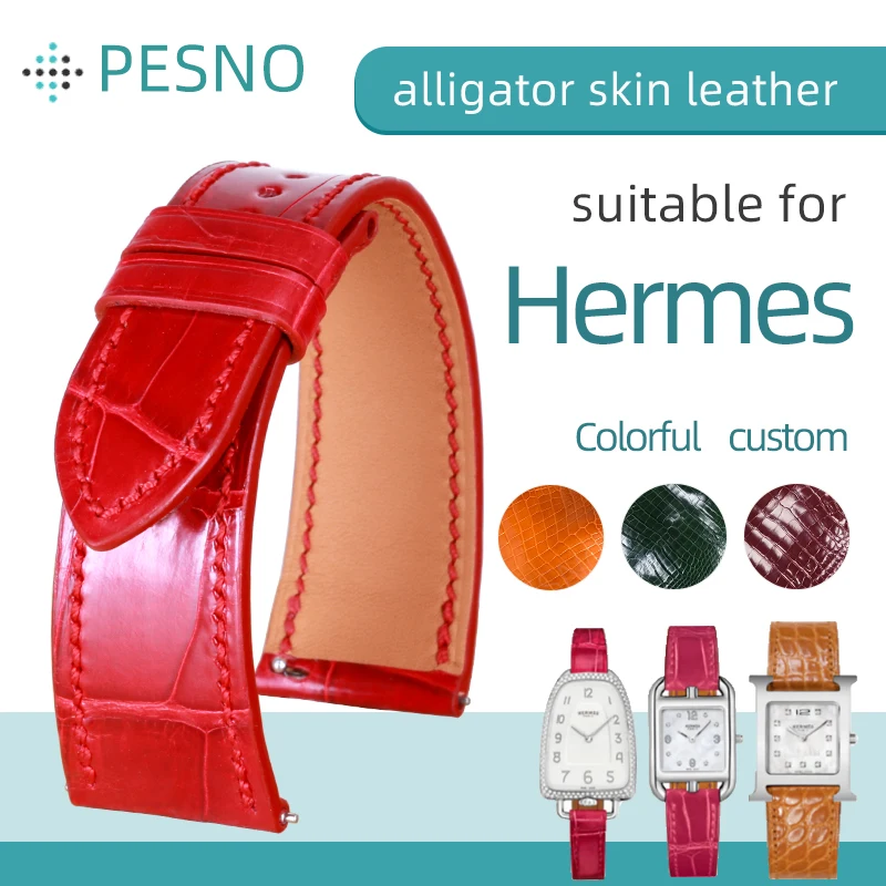 PESNO Beautiful Colorful Crocodile Leather Customizd Watch Band Ladies Watch Straps Suitable for Hermes-H Hour HH1.810