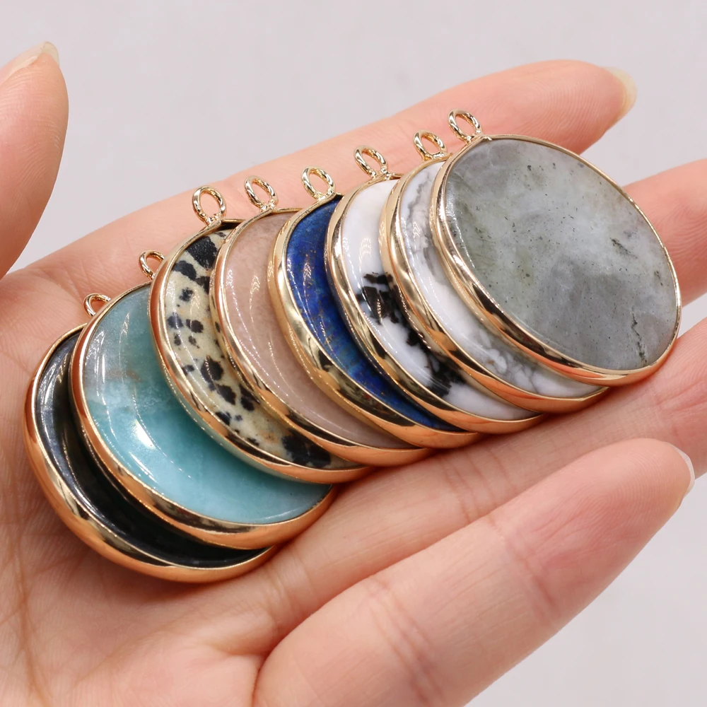 Natural Stone Gem Crystal Agate Round Pendant Handmade Crafts DIY Necklace Bracelet Earrings Jewelry Accessories Gift Making