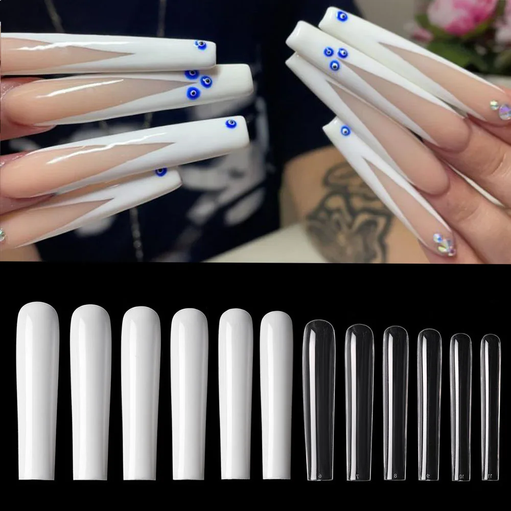 60pcs XXXL No C-Curve Square/Ballerina/Coffin Nail Tips Clear/Natural Super Long Traceless Full Cover Nail Art Fake False Nails