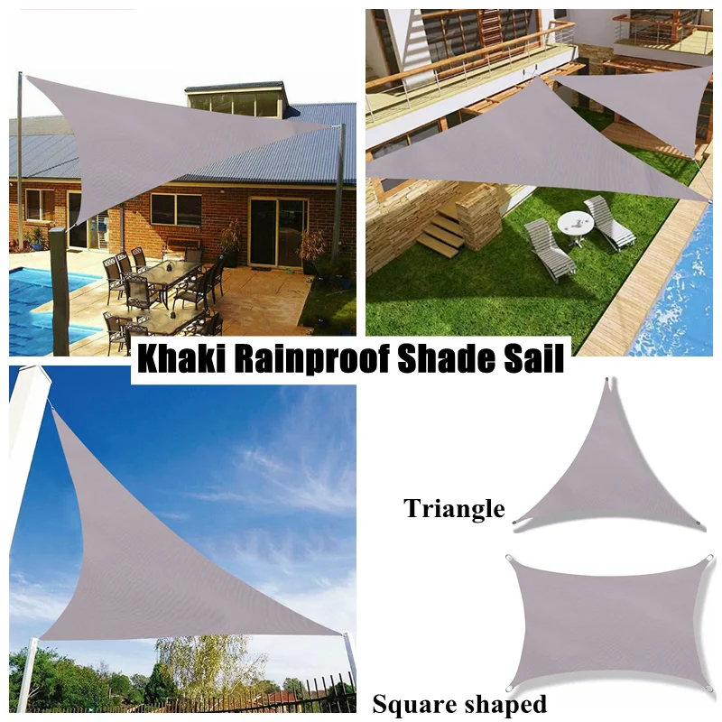 

Khaki Outdoor Waterproof Awning Oxford Cloth Canopy Camping Tent Triangle Cover Sun Shade Garden Patio Pool Sunscreen Shade Sail