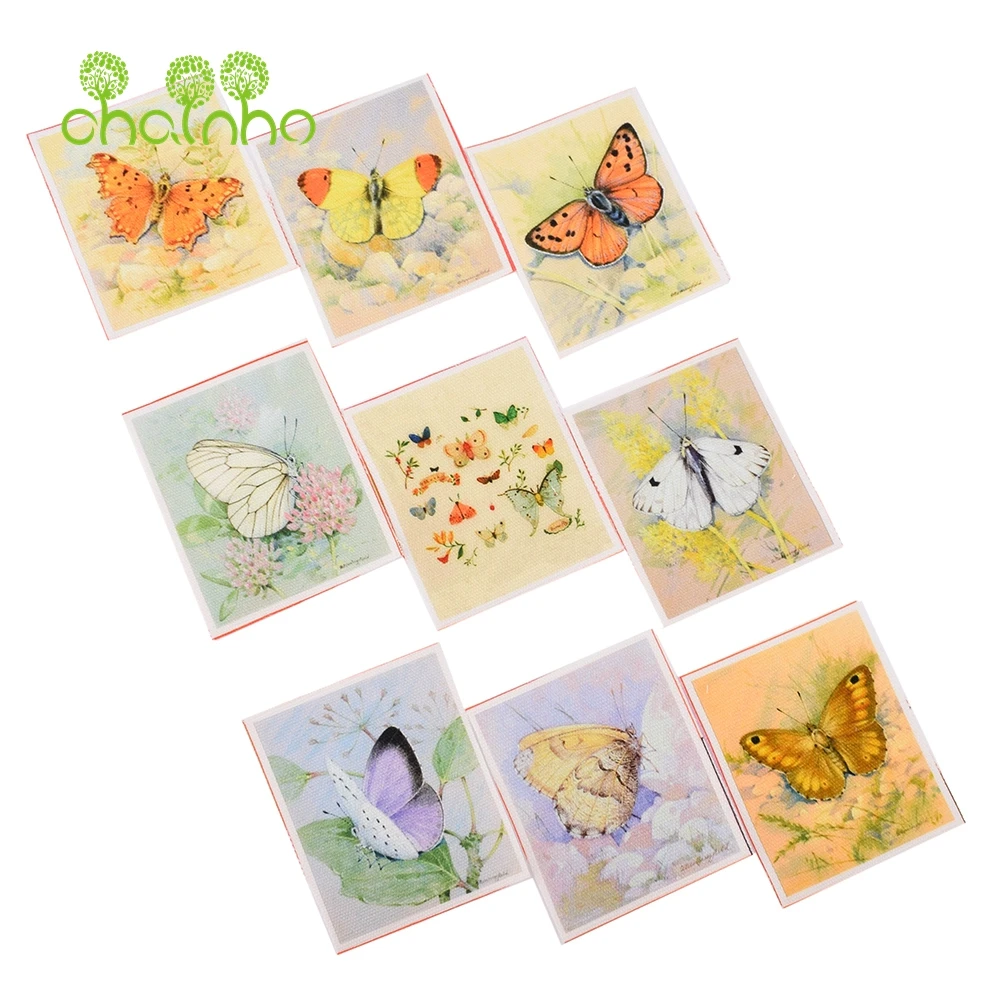 Chainho,Butterfly Matchbox Hand Dyed Cotton Fabric,Size:5x6cm,DIY Sewing Quilting Material,Home Decoration Accessories,9 Pieces