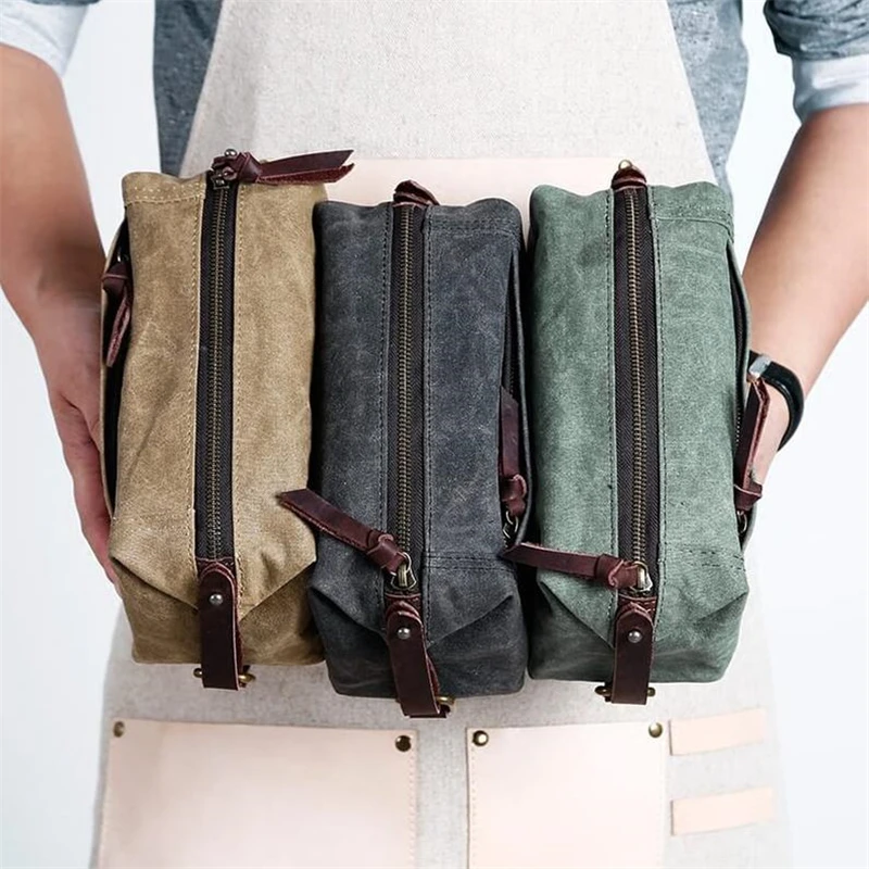 Waxed Canvas Toiletry Bag Men Personalised Cosmetic Bag Organizer Travel Shaver Storage Bag