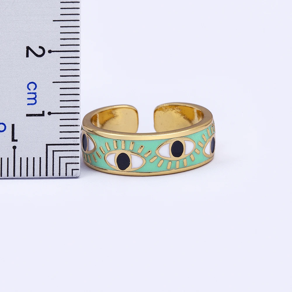 Trendy Handmade Enamel Multi-Colors Stackable Band Ring Women Gold Plated Dripping Oil 9 Colors Evil Eye Rainbow Ring Adjustable