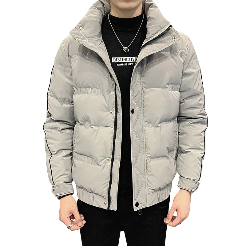 Down jacket men's casual winter coat loose fashion yhick men's stand-up collar white duck down jacket for shopping print letter