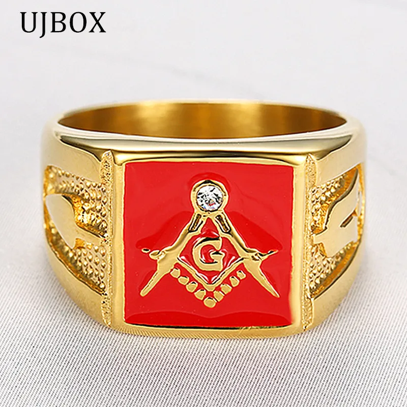 Hot sale epoxy Gold color Retro Master Mason Masonic Rings Stainless Steel Freemason Ring Male Fashion Jewelry R814G