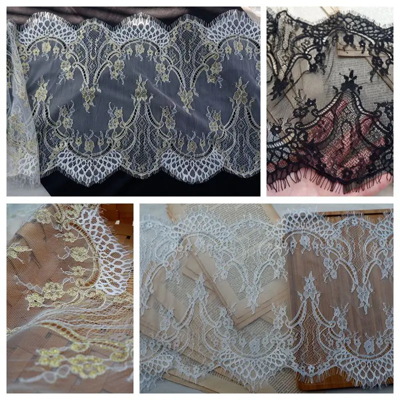 9 meters=1 lot Black, Off white, Gold 3 colors high quality wedding veils lace trim, shawl, gowns making lace border trimming