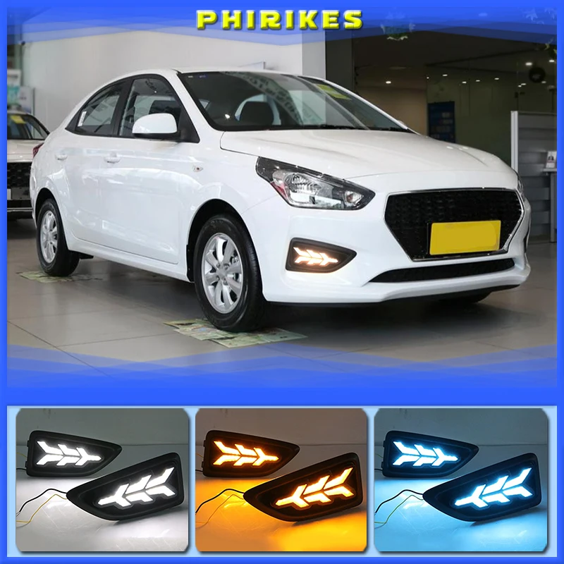 

2Pcs LED DRL Daytime Running Lights for Hyundai Accent VERNA 2017 Fog Lamp Day Light with Turn Signal Function