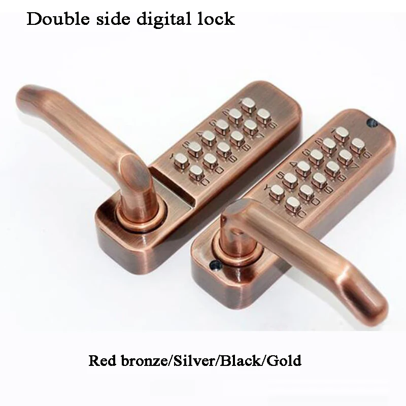 Double Keypad Waterproof Gate Lock Swing Door Lock Fireproof Handle Mechanical Key Lock Combination Code Lock Battery Free