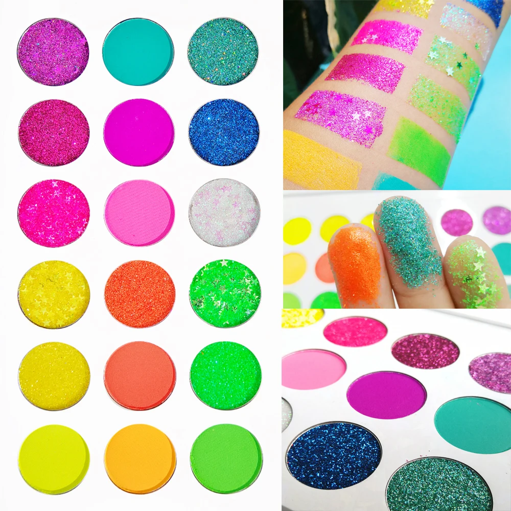 Dancing party 18 color glitter eyeshadow powder private label sparkly eyeshadow palette 20pcs Free print logo