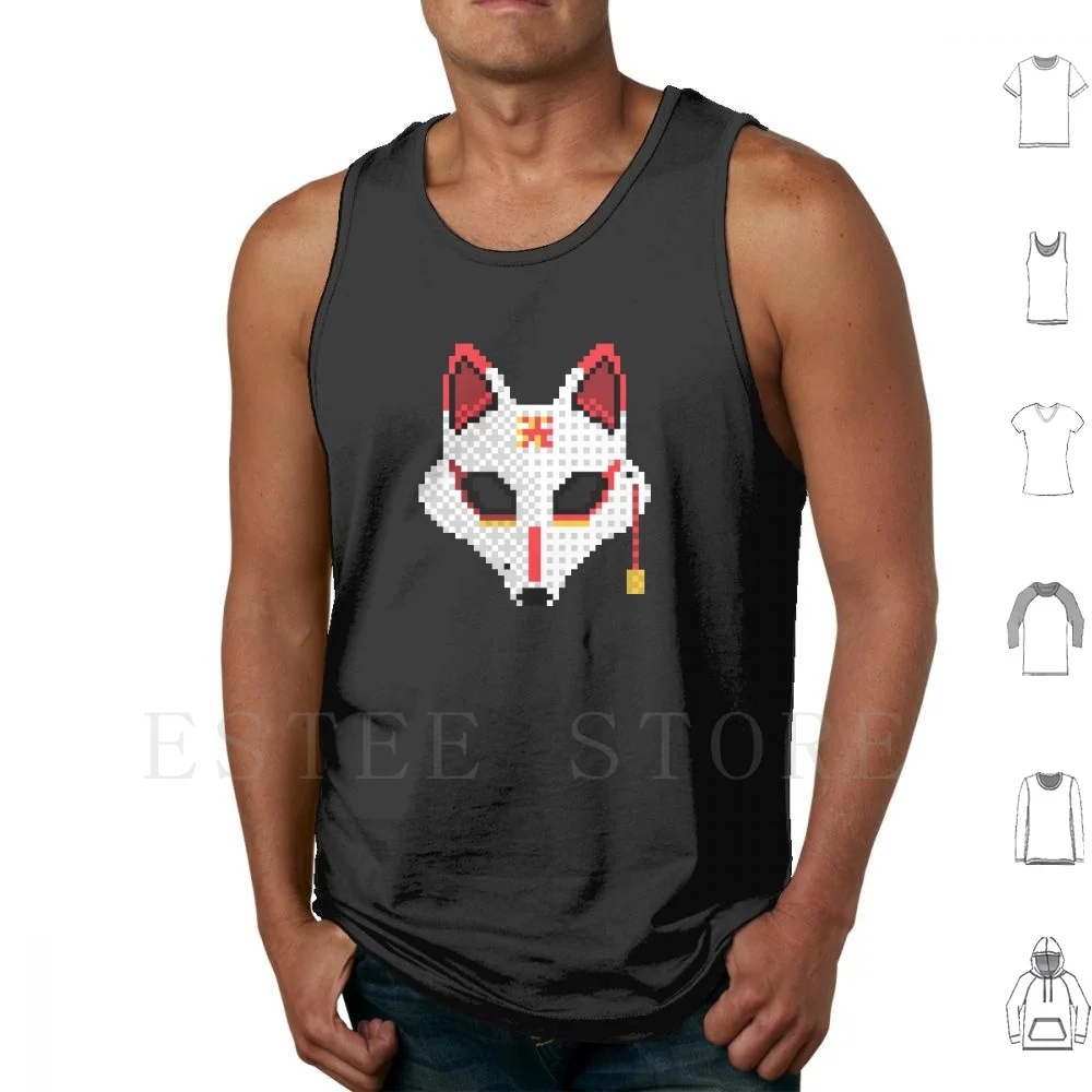 Pixel Kitsune Mask Tank Tops Vest Cotton Pixel Pixels Pixelart Pixel Art Hikaru Light Shine Hikari Kitsune Kitsune Glow Japan