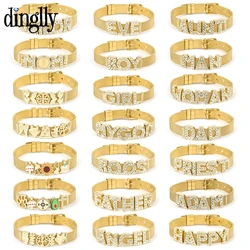 Dinglly Alloy Gold Plated Charm Mesh Bracelets For Women Letter Word Beaded 10MM Stainless Steel Mesh Bangle