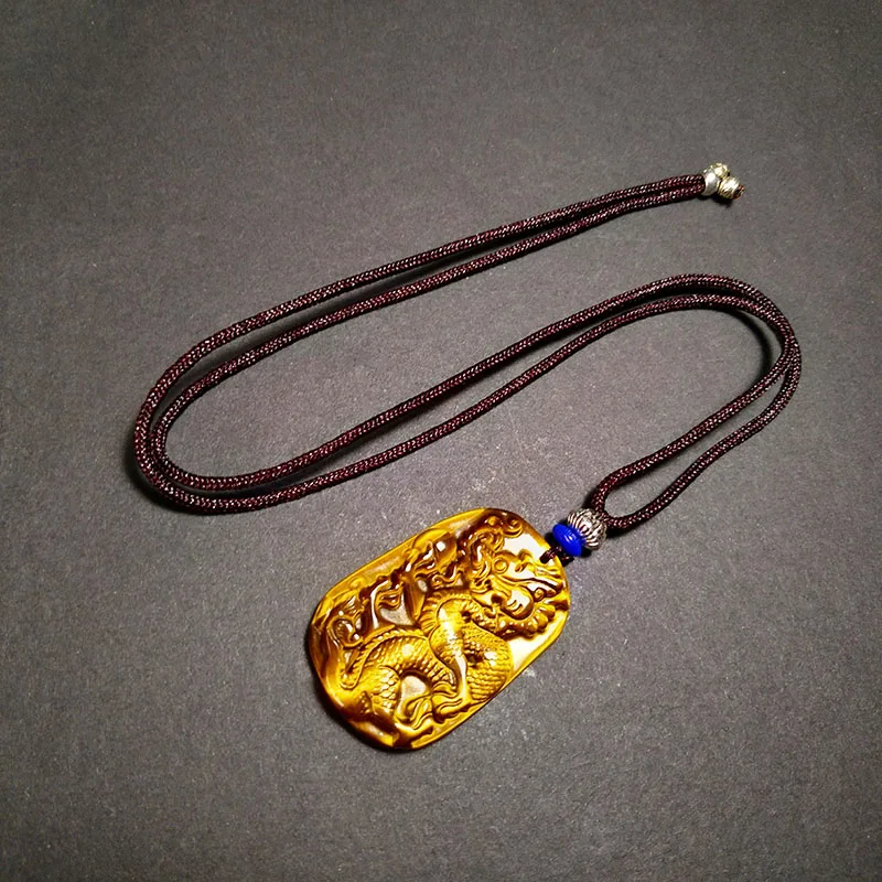 QIANXU Drachen Halskette Anhänger Tiger Auge Stein Jade Anhänger Edelstein Schmuck Glück Amulett Schmuck Jade Schmuck