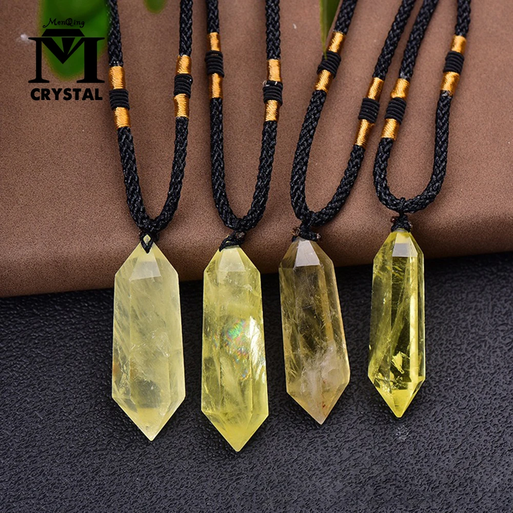 

1PC Natural Citrine Crystal Pendant Double Pointed Hexagonal Necklace Gemstone Healing Stones Minerals For Gifts