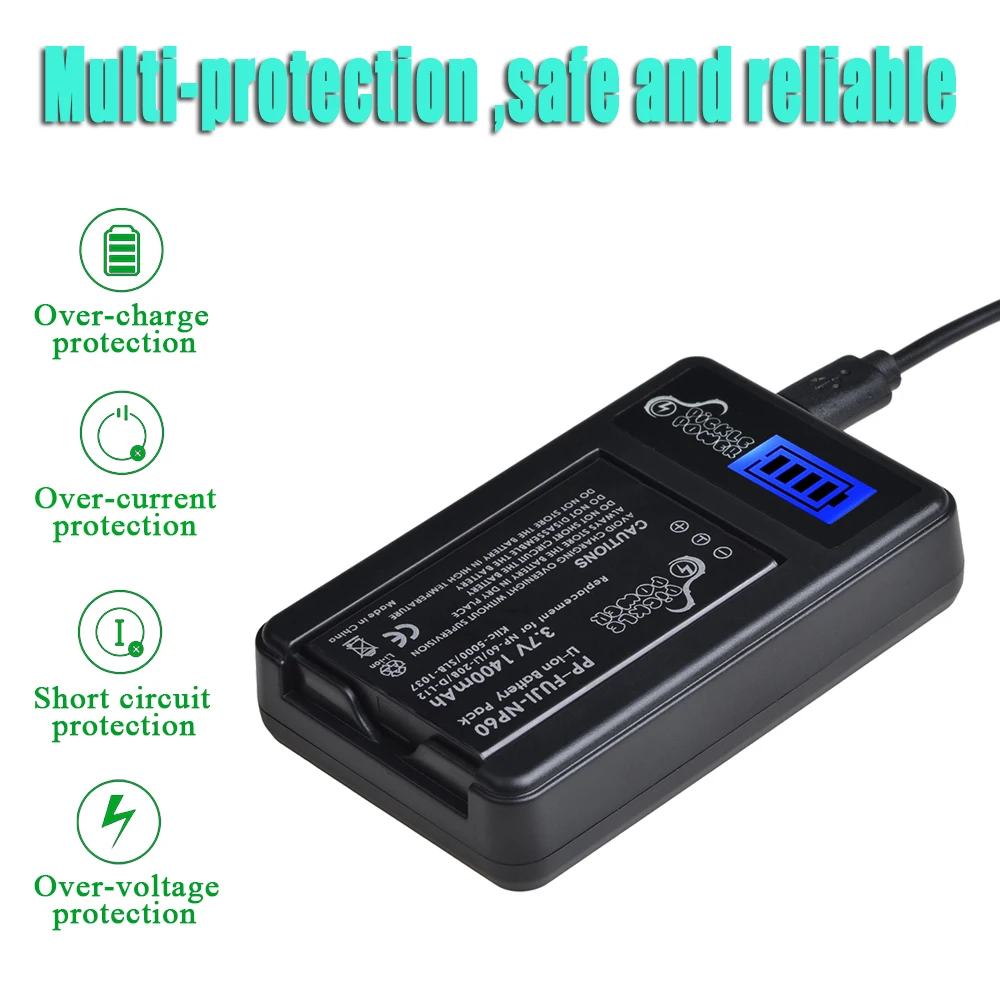 Pickle Power 1400mAh batería Digital NP-60 NP 60 NP60 LCD cargador USB para Samsung SLB-1037 para Fujifilm NP-60 Kodak KLIC-5000