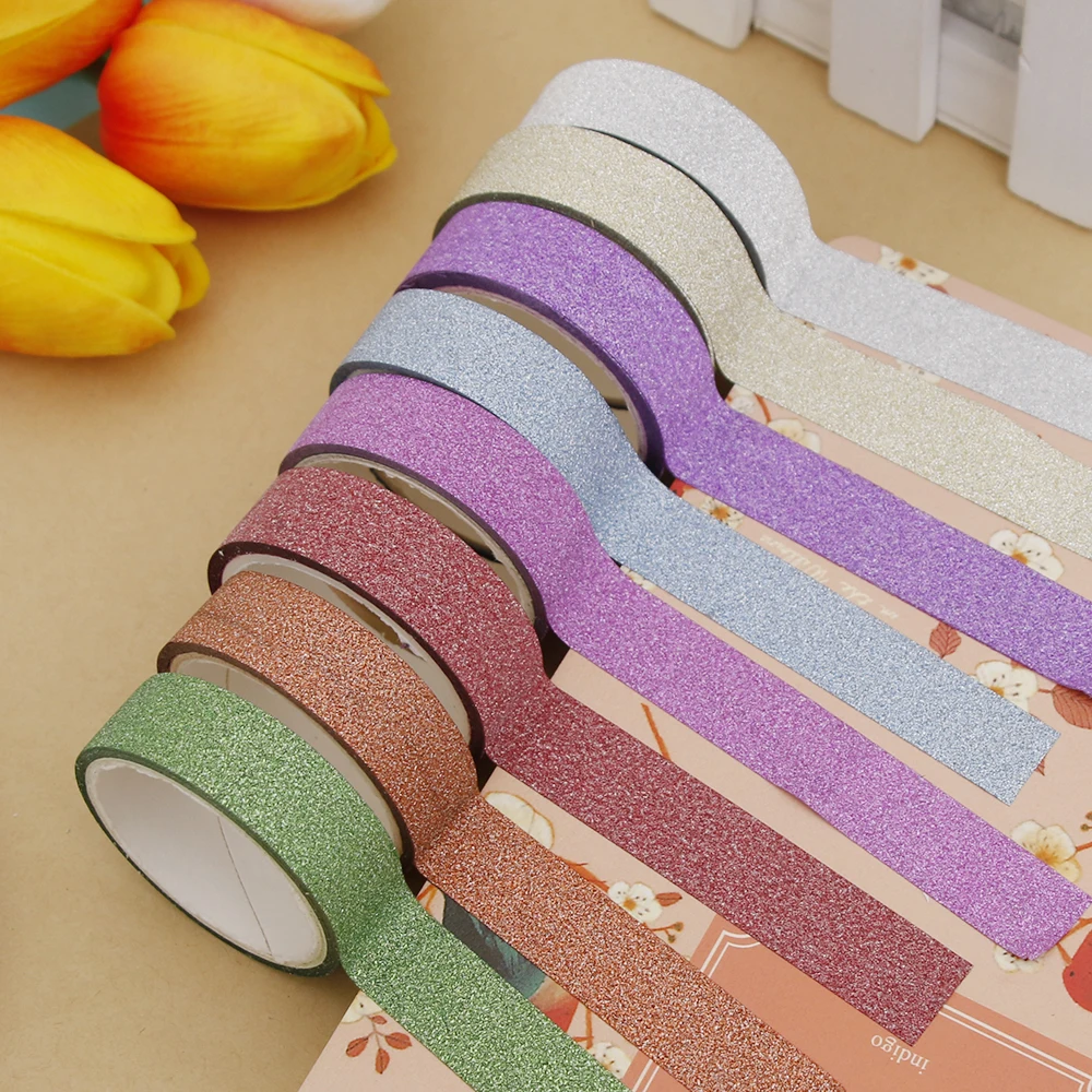 1 Rol Glitter Washi Tape Scrapbooking Decoratieve Plakband Album Washitape Briefpapier Tapes Maskeren Diy Ambachtelijke Benodigdheden
