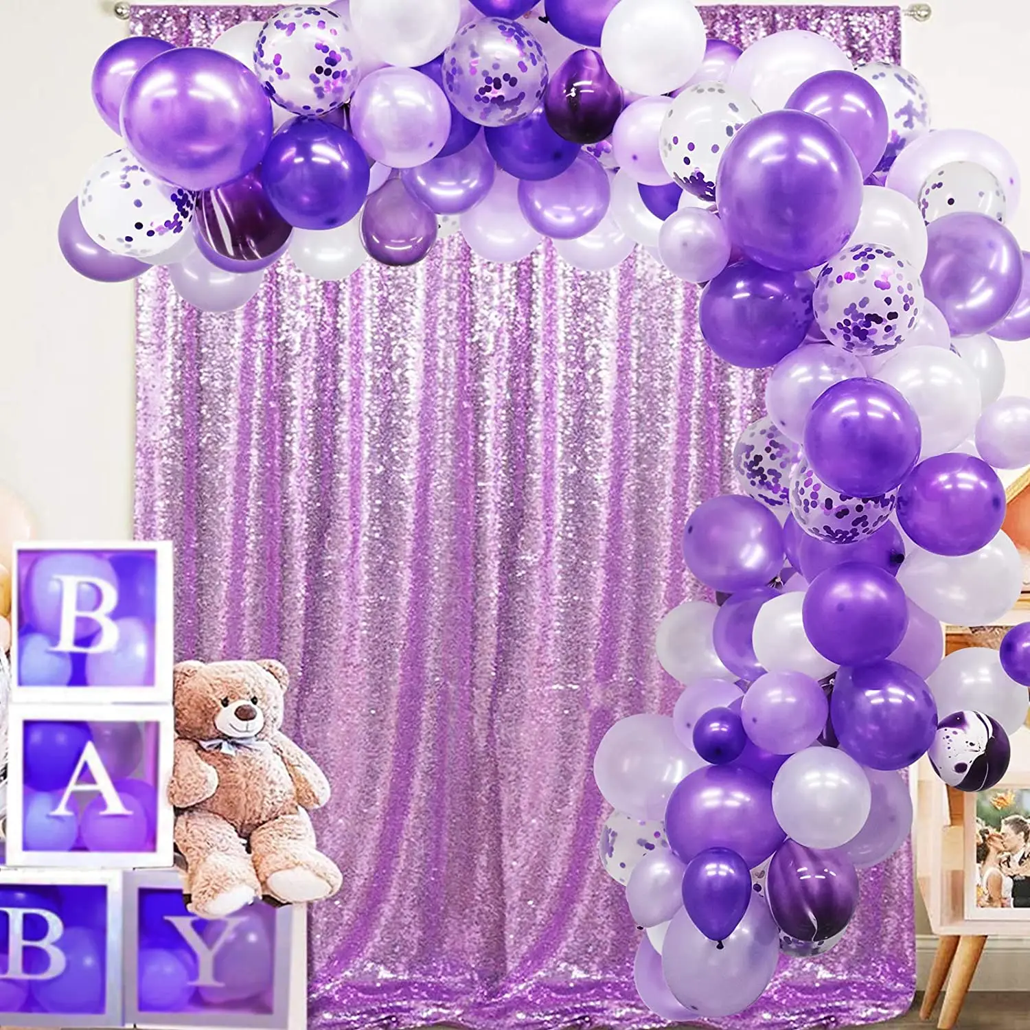 Purple Balloons Garland Arch Kit Chrome Metallic Confetti Purple Balloons Set for Wedding Birthday Graduation Party Decorations