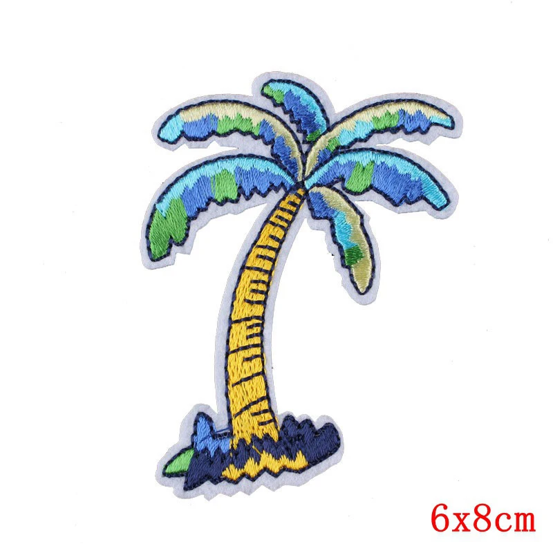 Coconut tree Patches Embroidery Iron On Patch For Clothing DIY Creative Badges Hot Transfer Stickers Denim Jacket Appliques F