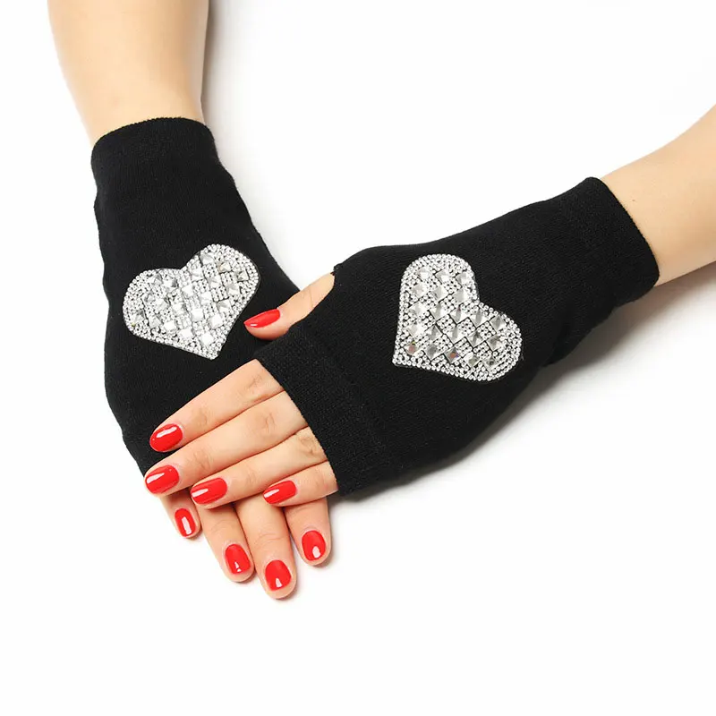 Hình Hoạt Hình Đáng Yêu Họa Tiết Động Vật Fingerless Dệt Kim Găng Tay Kim Cương Kim Sa Lấp Lánh Thoáng Mát Cho Nữ Mùa Đông Sáng Tạo Cá Tính Găng Tay