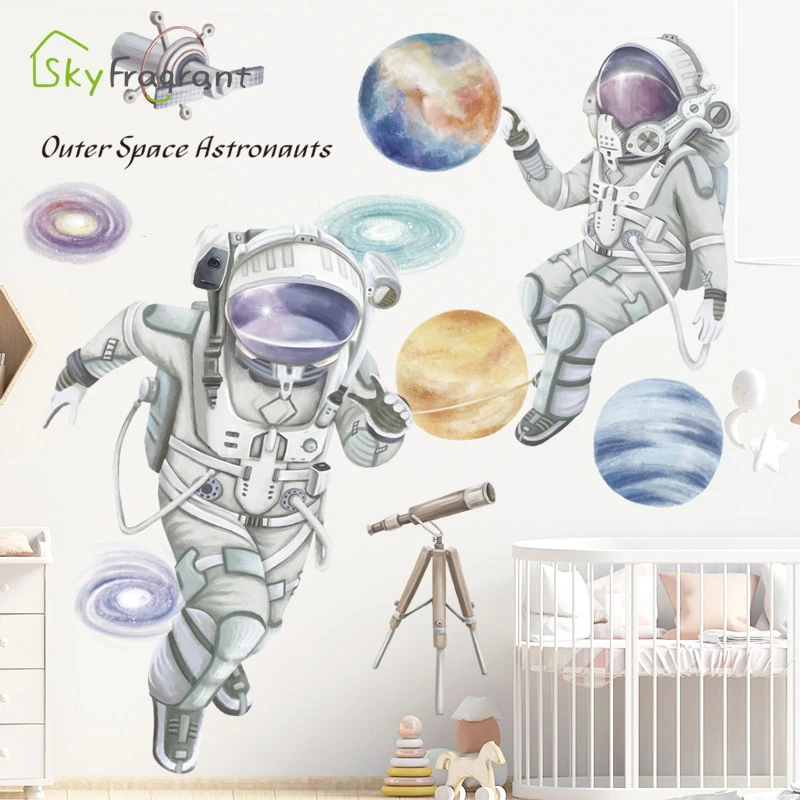 Creative Wall Sticker Universe Space Astronaut Cartoon Kids Room Decoration Self-adhesive Stickers Wall Decor Room Dceoration