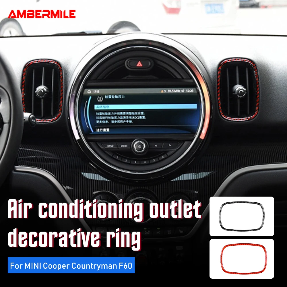 

AMBERMILE Carbon Fiber for Mini Cooper Countryman F60 Accessories Interior Trim Air Conditioning Outlet Decorative Ring Sticker