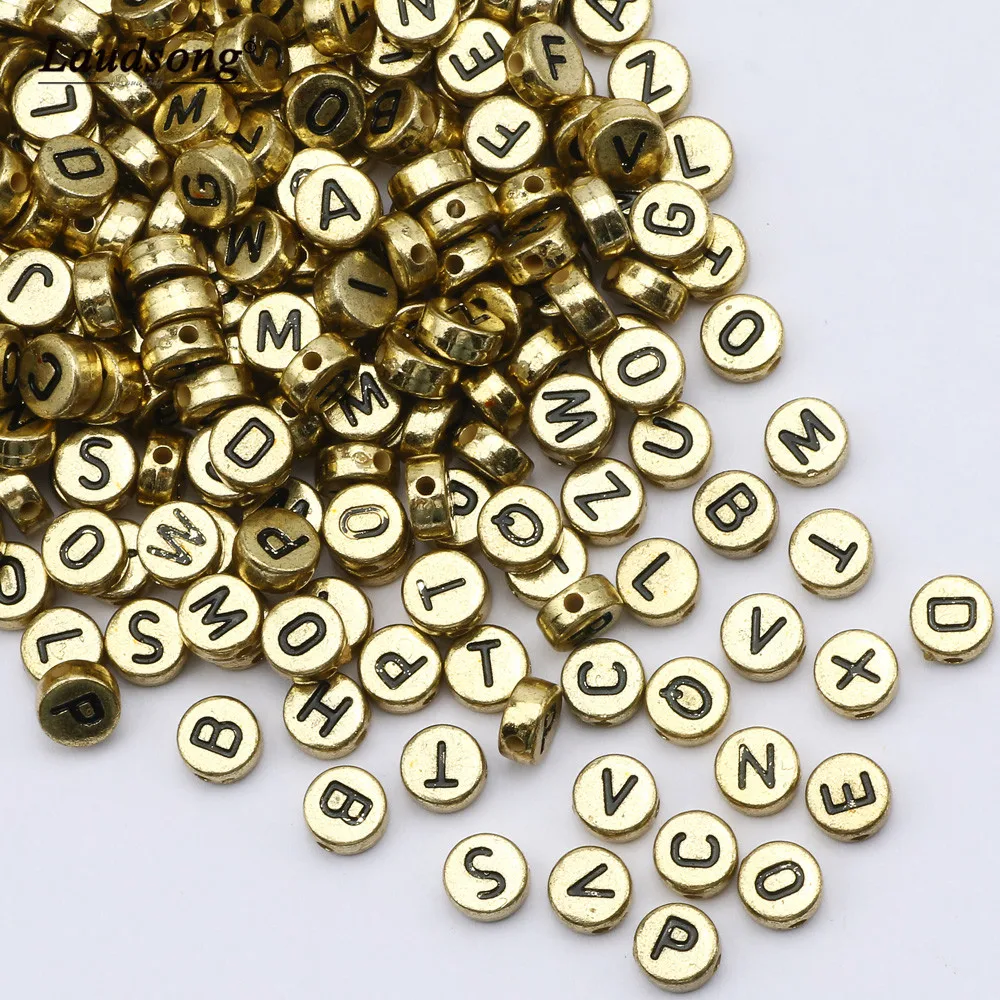 Flat Round 4X7MM Gold Color Letter Beads Acrylic Random Alphabet Spacer Beads For Necklace Bracelet DIY Jewelry Making