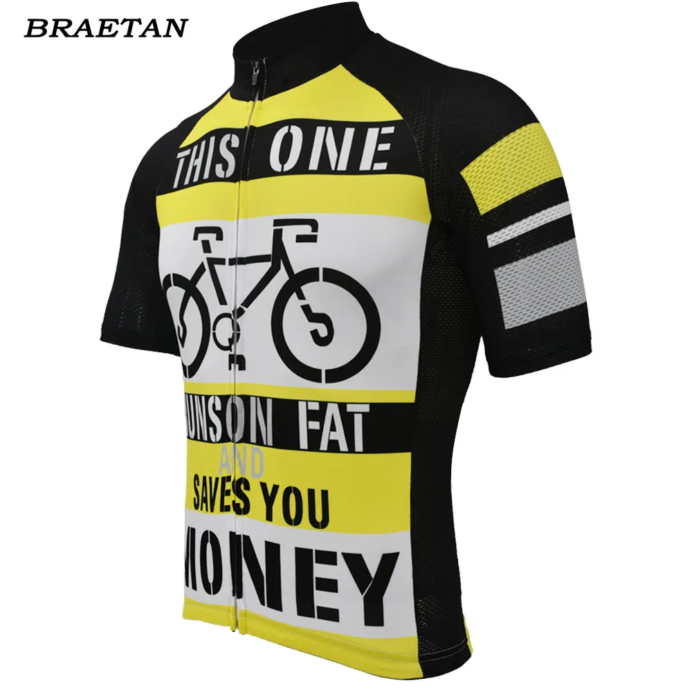 This One Runs On Fat and saves you money cycling jersey men short sleeve bike clothing yellow jersey bicycle clothes braetan image 2