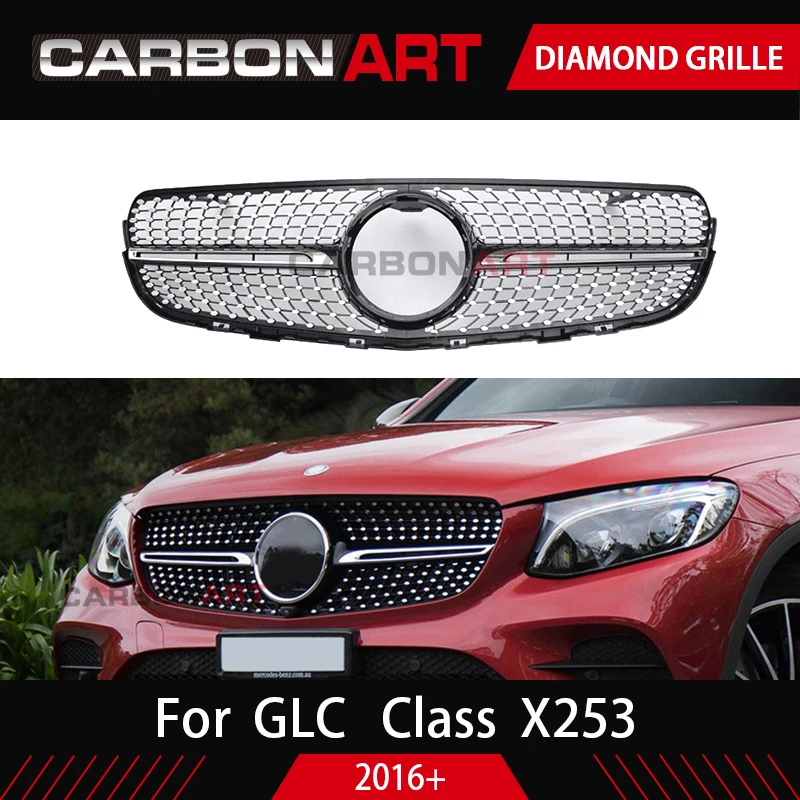 2016+ GLC X253 diamond grille Front  Grille for merced GLC class X253 Silver and black Design ABS replacement x253 Grille