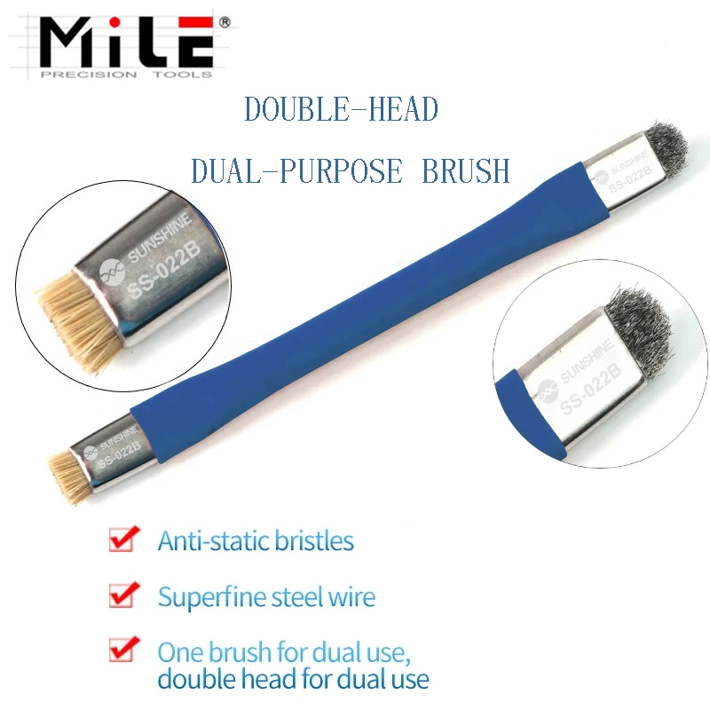 SS-022B Double-Head Brush With Bristle Superfine Steel Wire Mobile Phone Repair IC Pad Motherboard Cleaning Removal Glue Tool