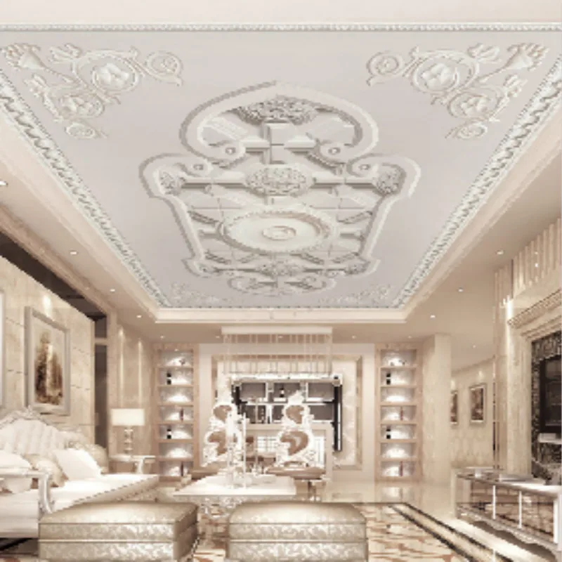 

European custom wallpaper carved plaster ceiling imitation modern minimalist bedroom ceiling 3D stereo roof wallpaper picture