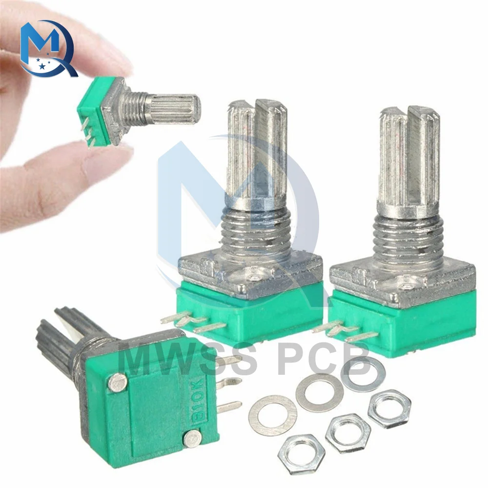 10PCS 6mm 3 Pin B10K 10K Ohm Rotary Potentiometer Single Linear 15mm Type-B Knurled Shaft Potentiometer With Nuts And Washers