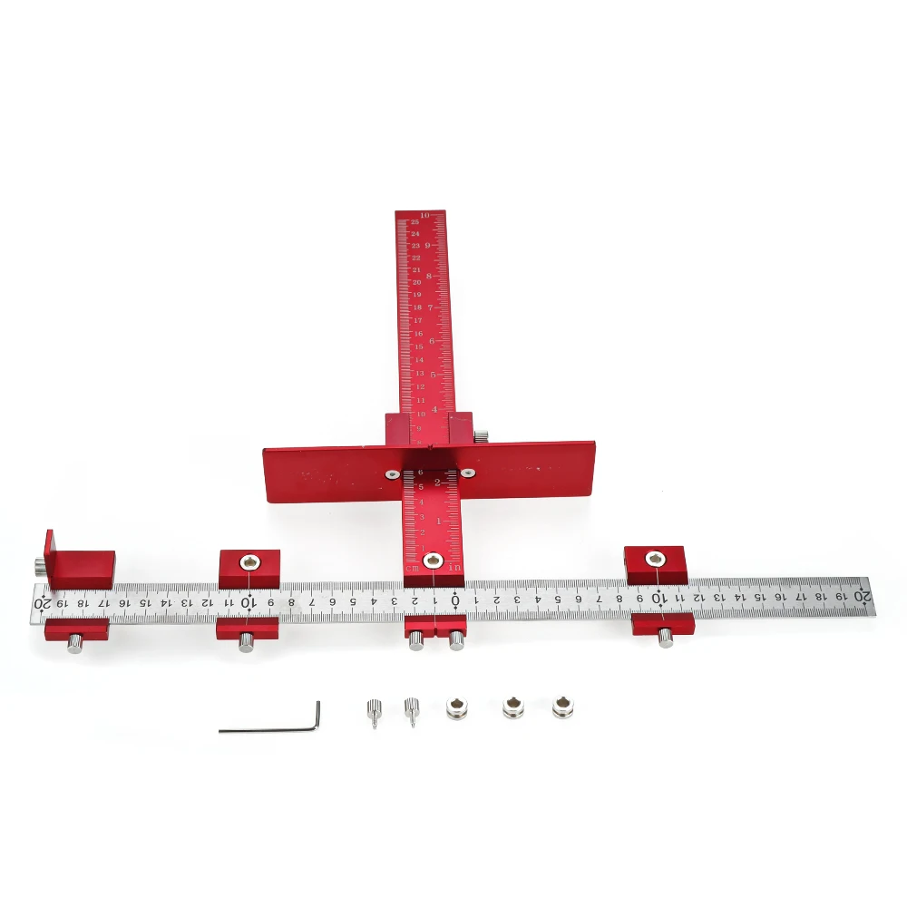 Red Aluminum Alloy Metric/Inch Cabinet Hardware Jig 4mm 5mm Drill Guide Cabinet Handle Template Jig