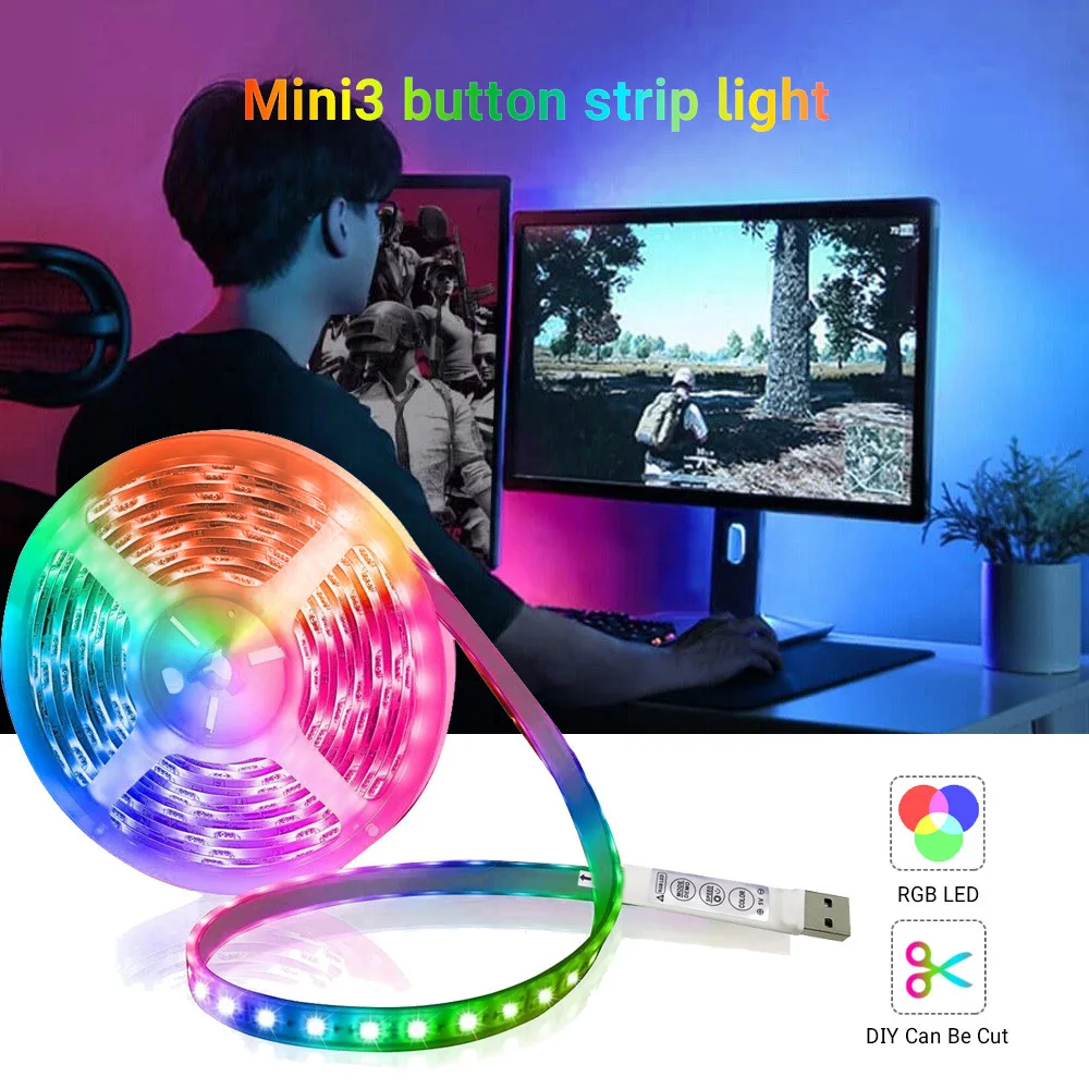 LED Strip Light for TV and Computers, Luminous String for Bedroom Decoration, RGB 5050, 0.5m-5m