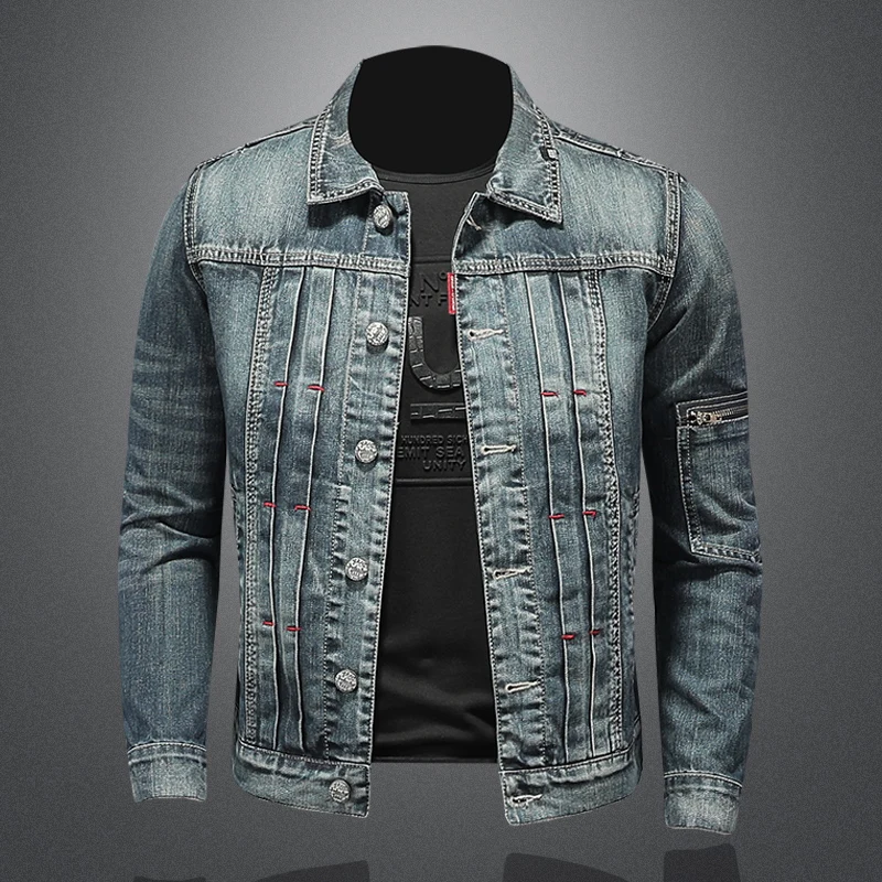 2021 Men Denim Coat Spring Autumn New Turndown Collar Jean Jackets Blue Male Casual Street Wear Slim Washed Cowboy Outerwear