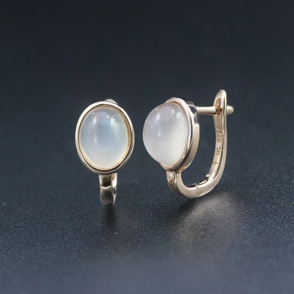 Natural white moonstone earrings 925 sterling silver rose gold color oval 9*7mm gemstone jewelry for women girl stud earring new