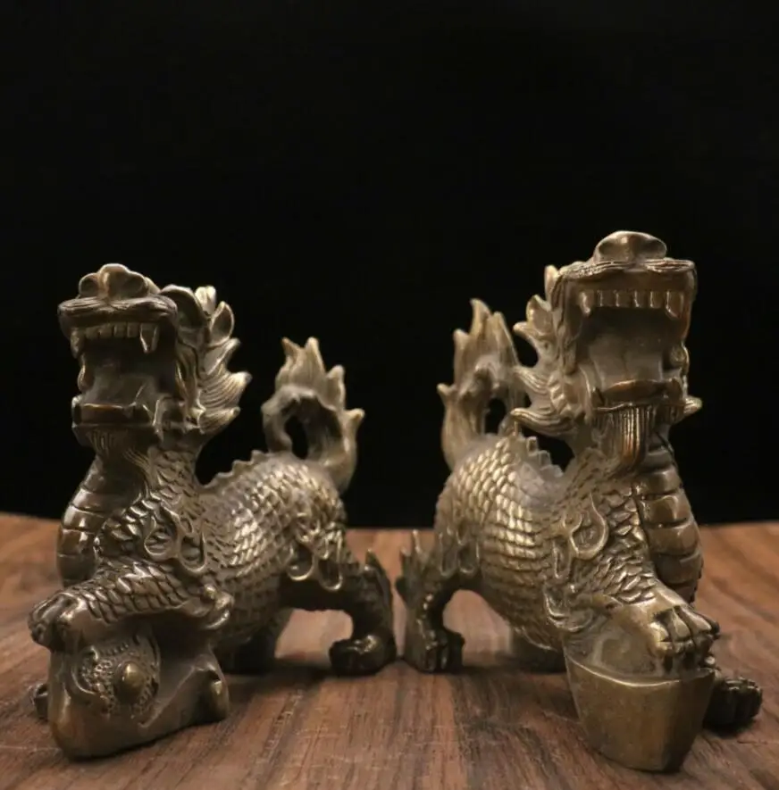 

Archaize brass recruit wealth Wishful Ingots kirin household decoration crafts statue A pair