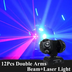 Faisceau Lumineux à Tête Mobile LED 12x10W RGBW 4 en 1, avec Laser RG, Rotation DMXorgite, Double Bras, pour DJ Chang