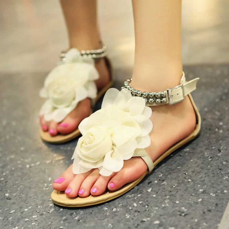 Women Sandals Bohemia Style Summer Shoes Woman Beach Comfortable Flat Sandals Flower Sandalias Flip Flops Plus Size 43 WSH4021