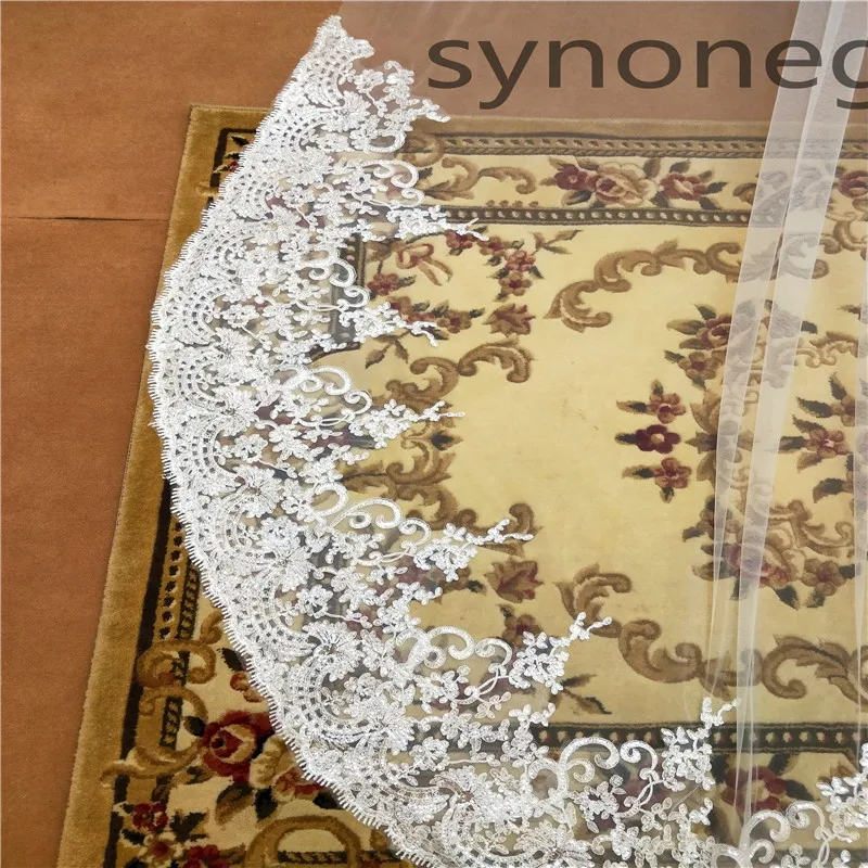 Real Photo Romantic  Wedding Veil Cathedral One Layer Lace Appliqued Long Bridal Veils With Comb Woman Marry Gifts  3m