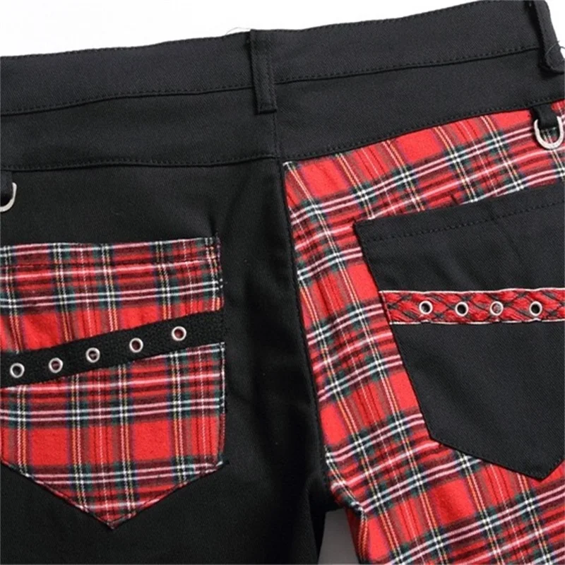 EH·MD® Plaid Jeans Men's Matching Color Rope Zipper Metal Button Double Row Trim Cotton Stretch Four Seasons Style 3D Pendant 23