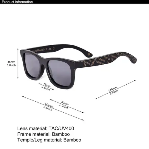 Imagen 2 del producto VOBOOM Gafas de sol de madera para hombre, montura negra, letras grabadas, lentes polarizadas hechas a mano, gafas VV