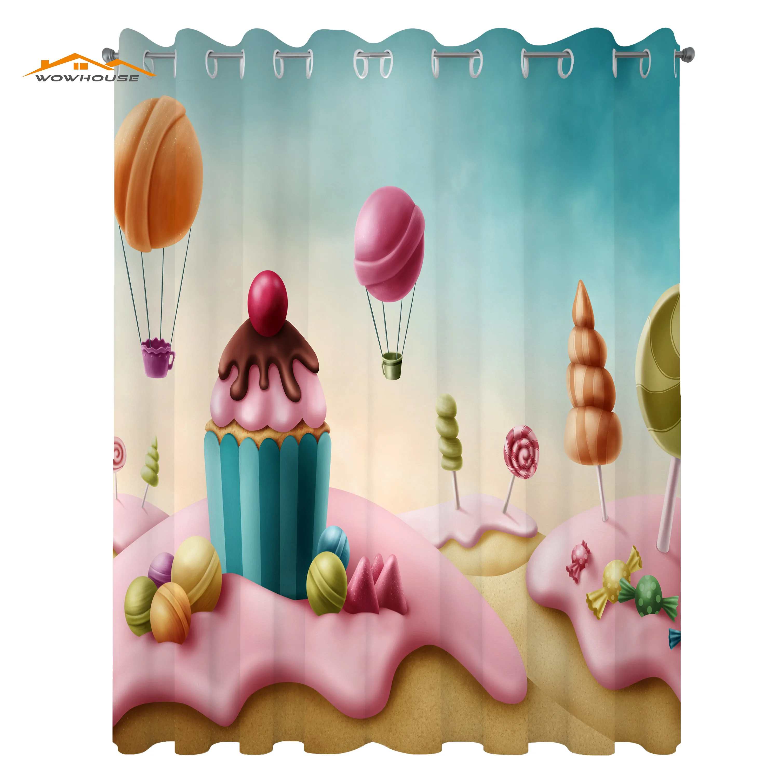 Fantasy Kitchen Curtains Fantasy Candyland with Cupcake Bonbon Lollipops Food Fairytale Delicious Sweets Window Drapes