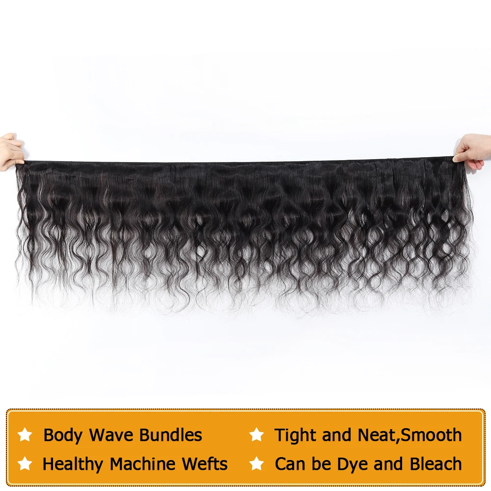 QT Hair Malaysian Body Wave Hair 3/4 Bundles With Lace Frontal Human Hair Bundles With Frontal Non Remy Hair Bundles Black Color